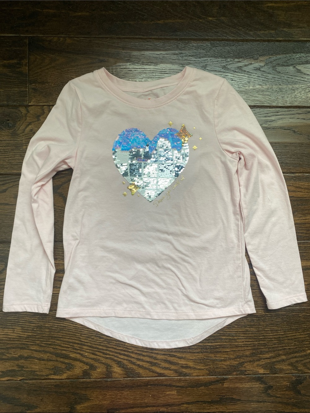 Girls' Light Pink Long-Sleeve Sequin Heart Tee